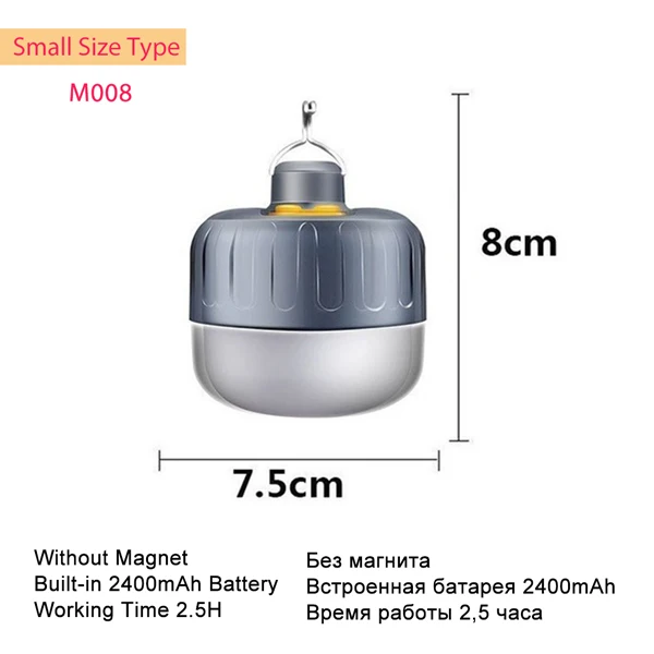 2400mAh NO Magnet 7200 мАч портативный фонарь для кемпинга, лампа для палатки, светильник для аварийного чтения, лампы для ремонта, водонепроницаемый подвесной магнит, светильник-вспышка, DC Interfac - Мощность в ваттах: 2400mAh NO Magnet