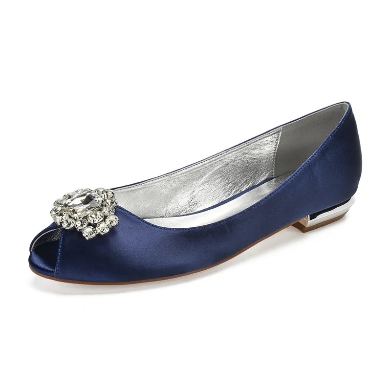 Navy Blue 1 OnnPnnQ/удобная женская обувь на плоской подошве с атласными кристаллами; вечерние туфли с открытым носком без застежки для выпускного вечера; вечерние туфли на плоской подошве - Цвет: Navy Blue 1