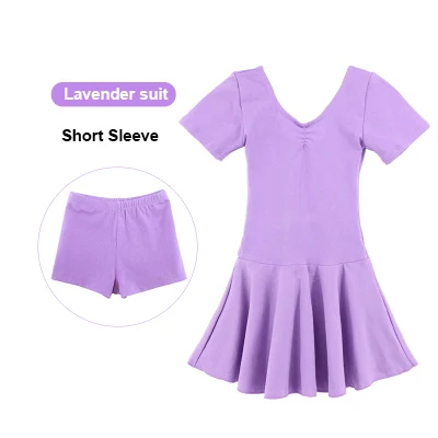 Lavender shortsleeve Высококачественные хлопковые шорты с длинными рукавами; танцевальный костюм для балета; детское платье для гимнастики и балета; детская Одежда для танцев - Цвет: Lavender shortsleeve
