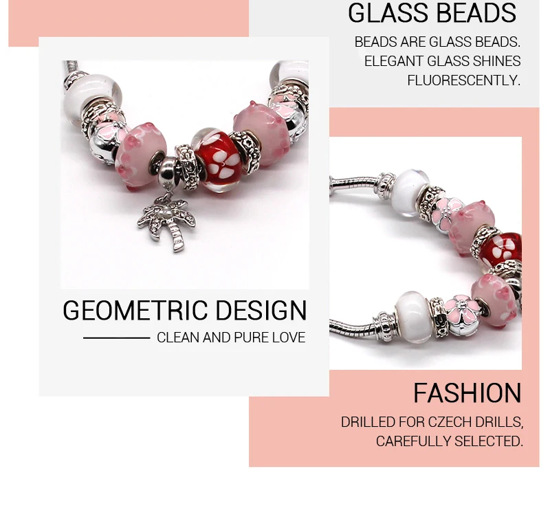 SANYU Fit Pandora браслет стиль розовый Романтическая любовь глазурь бусины характерные подвески ювелирные изделия браслеты для женщин BR-1694