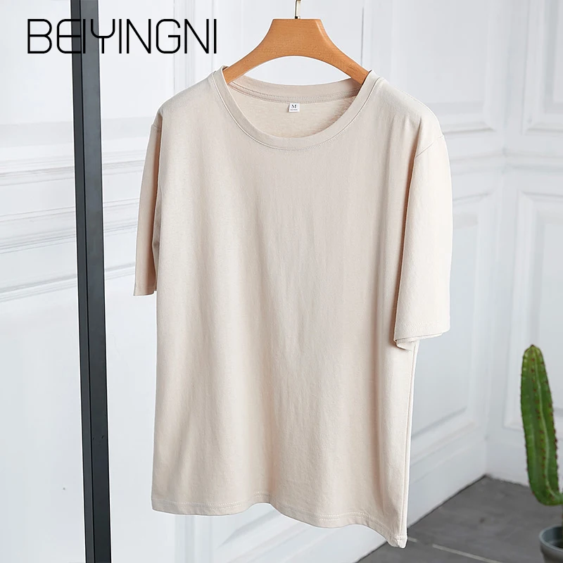 Beiyingni Summer Female T-shirt Harajuku Cotton 10Colors Short-sleeved 2019 Fashion Korean T Shirt Women Basic Casual Top Mujer | Женская