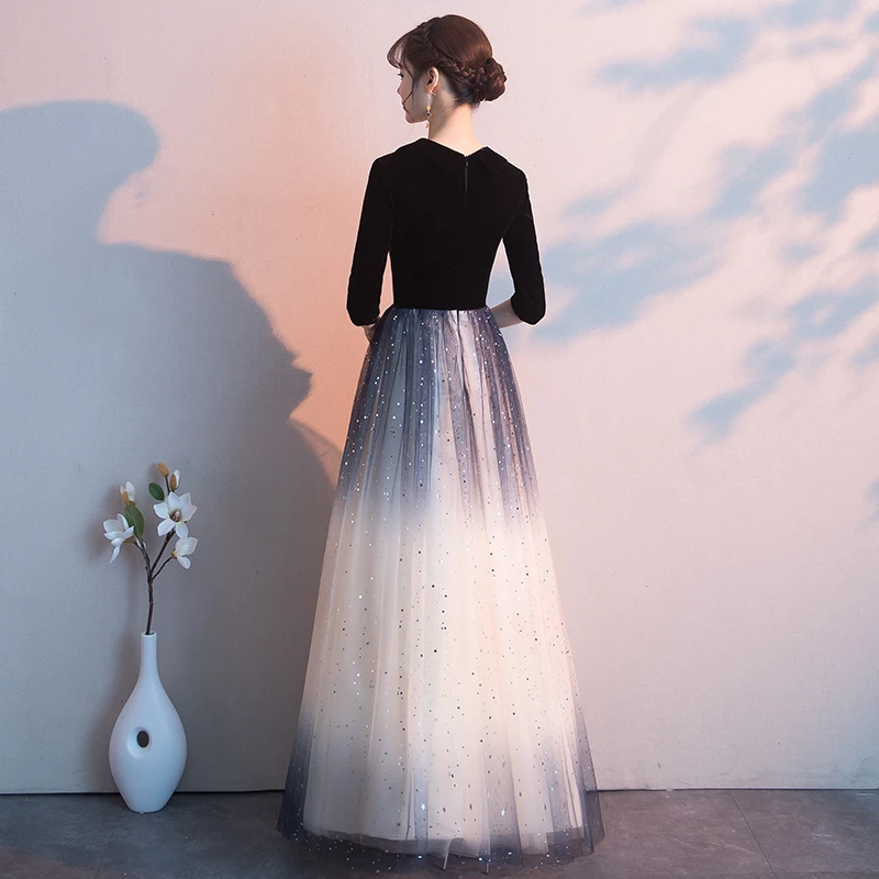 Robe De Soiree Black 2020 Sexy Backless Long Evening Dress The Bride Elegant Banquet Tulle Lace V-neck Formal Party Gown LYFY108 | Свадьбы и