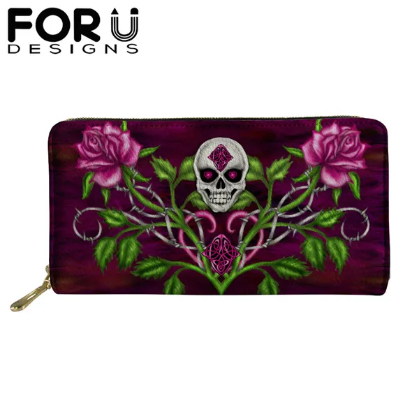 HME421Z21 FORUDESIGNS/женские длинные кошельки, готический принт черепа, наличные, водонепроницаемые, из искусственной кожи, кошелек для денег, портмоне, держатель для карт, карман для телефона - Цвет: HME421Z21