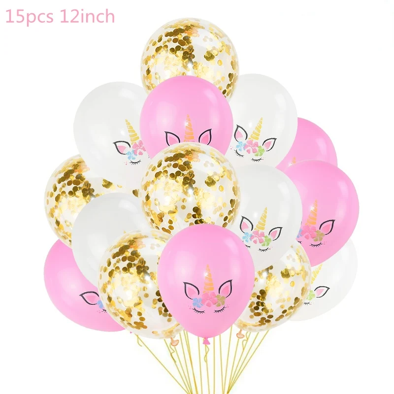 15pcs M 1 комплект праздничные шарики с единорогом на день рождения, Балон, единорог, украшение, латексный воздушный шар "Конфетти", украшение для дня рождения, Детские шары - Цвет: 15pcs M