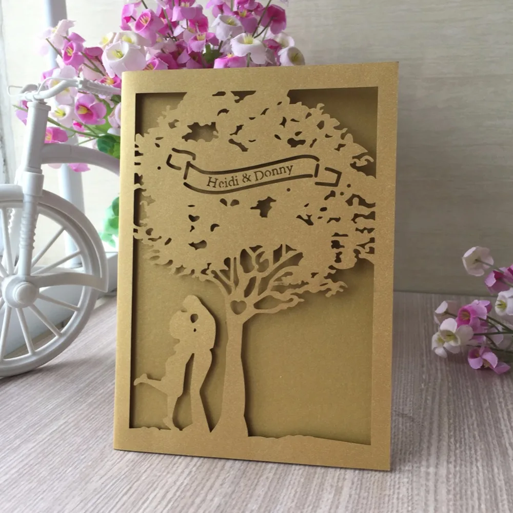

100Pcs/Lot Tree Design Wedding Invitation Card Laser Cut Birthday Party Invitation Card Greeting Card