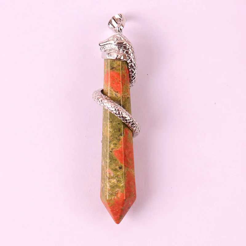 Tigereye/Crystal/Onyx/Песчаник/содалит/Jaspe/Розовый кристалл/опал/Зелёные малахитовые кулон украшение Змея 1 шт