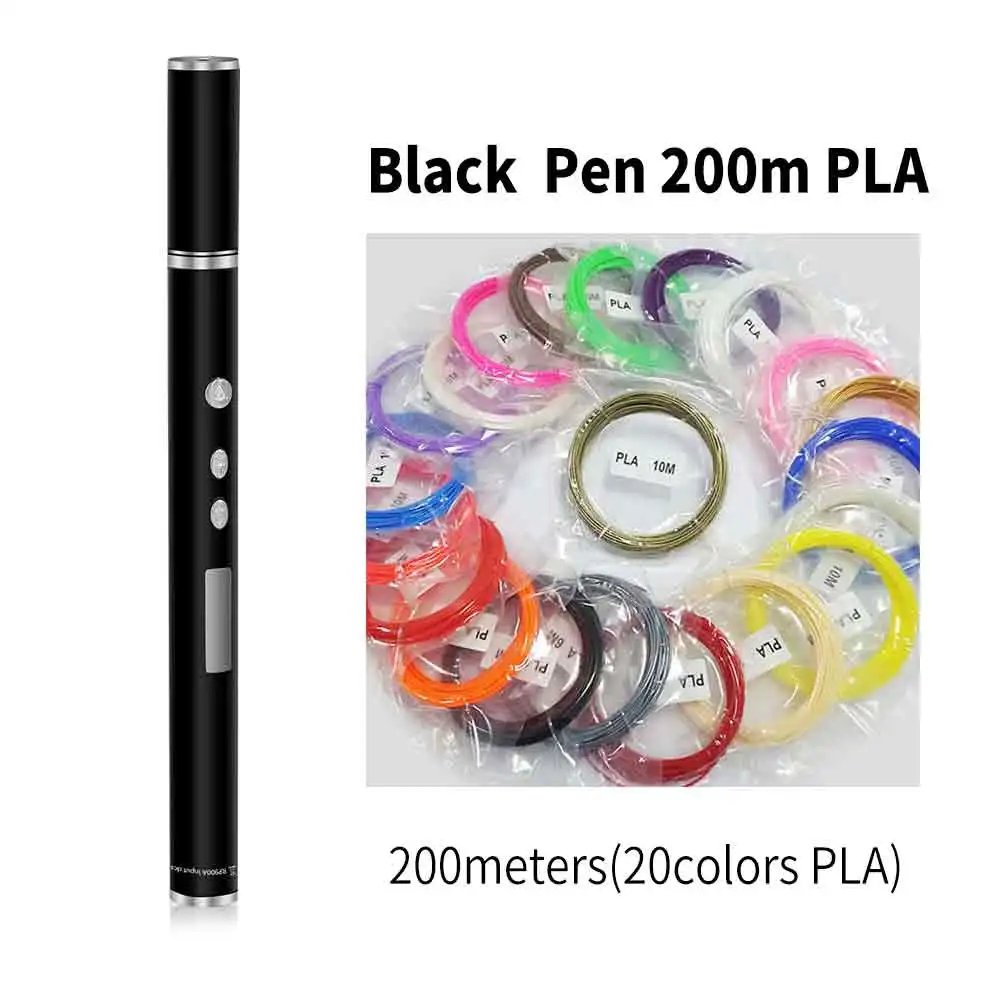 Black 200 Meter PLA DEWANG, 3D ручка, ручка для печати, OLED, PLA, ABS, нить, 3d принтер, подарок на день рождения, Lapiz, 3D печать, ручка для школы, 3D карандаш, гаджет - Цвет: Black 200 Meter PLA