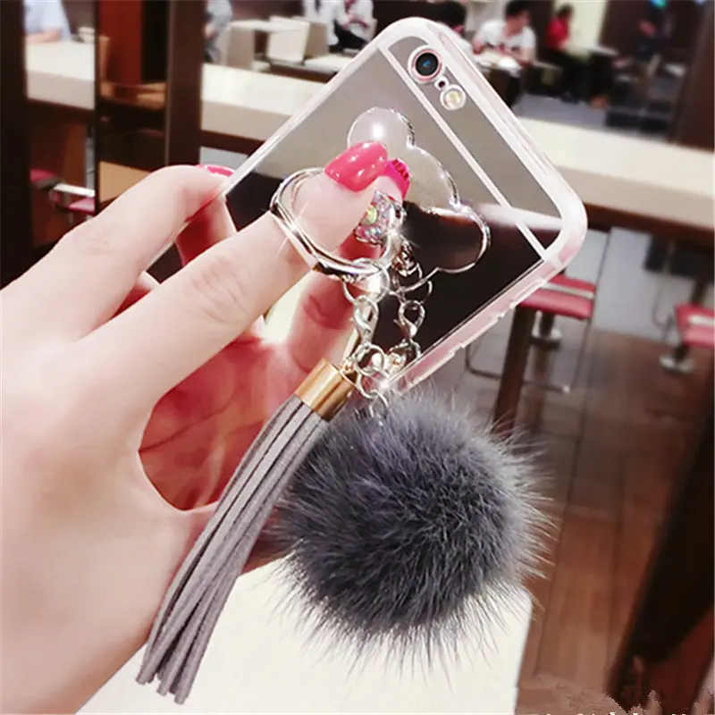 Для iPhone 6 S 7 8 Plus X Роскошная скатерть с кисточками и меховыми шариками зеркальная