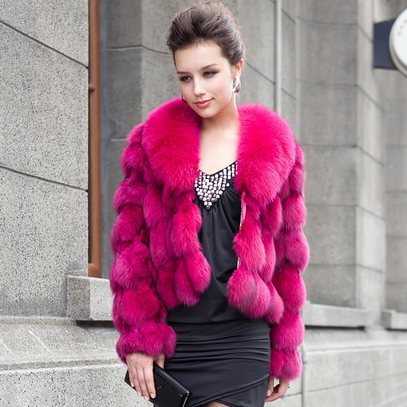 Зимнее женское пальто из натурального Лисьего меха большой воротник лисьего