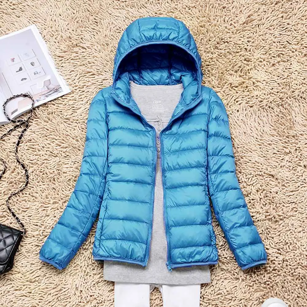 

Winter Women Ultra Light Down Jacket 90% Duck Down Hooded Jackets Long Sleeve Warm Coat Slim Parka Female Solid Portabl Outwear