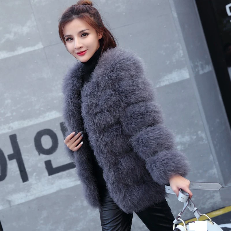 Женское пальто с искусственным мехом страуса зима 2020 новая мода тонкая длинным