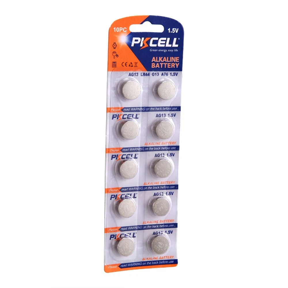 PKCELL 1 карта/10 шт 5 V монета/кнопка сотового аккумулятора AG13/G13/A76/LR44 однократное