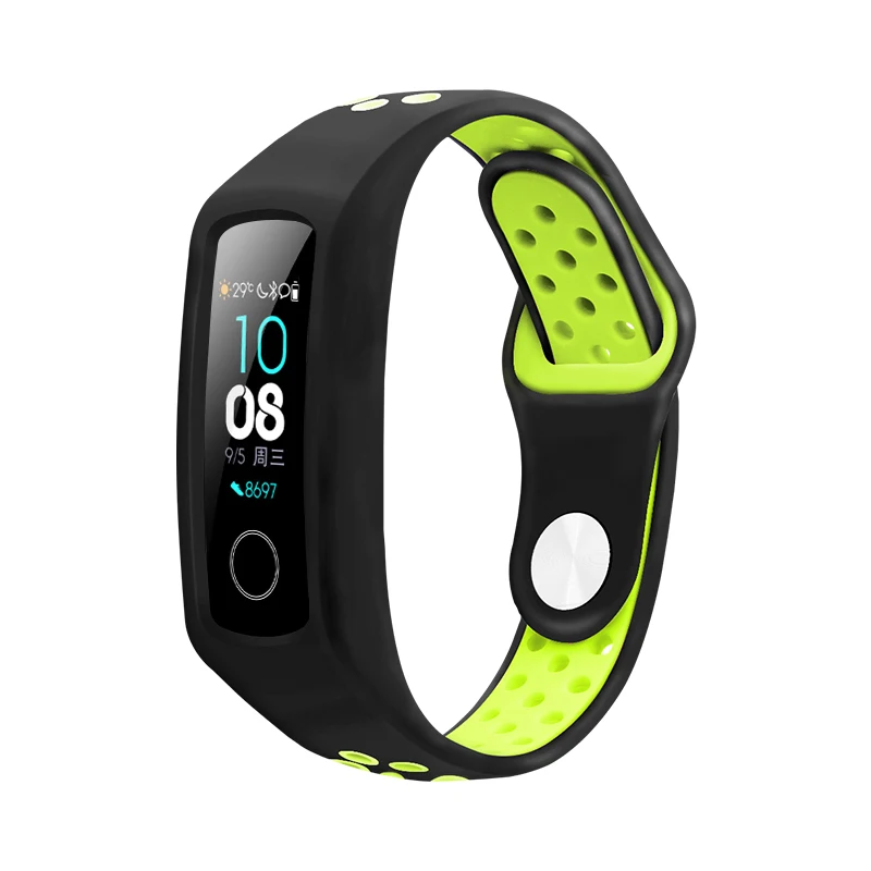 Силиконовый ремешок для honor band 4 5 Смарт-спортивный браслет двухцветный fot huawei honor band 3 пористый дышащий сменный ремешок - Цвет: black green