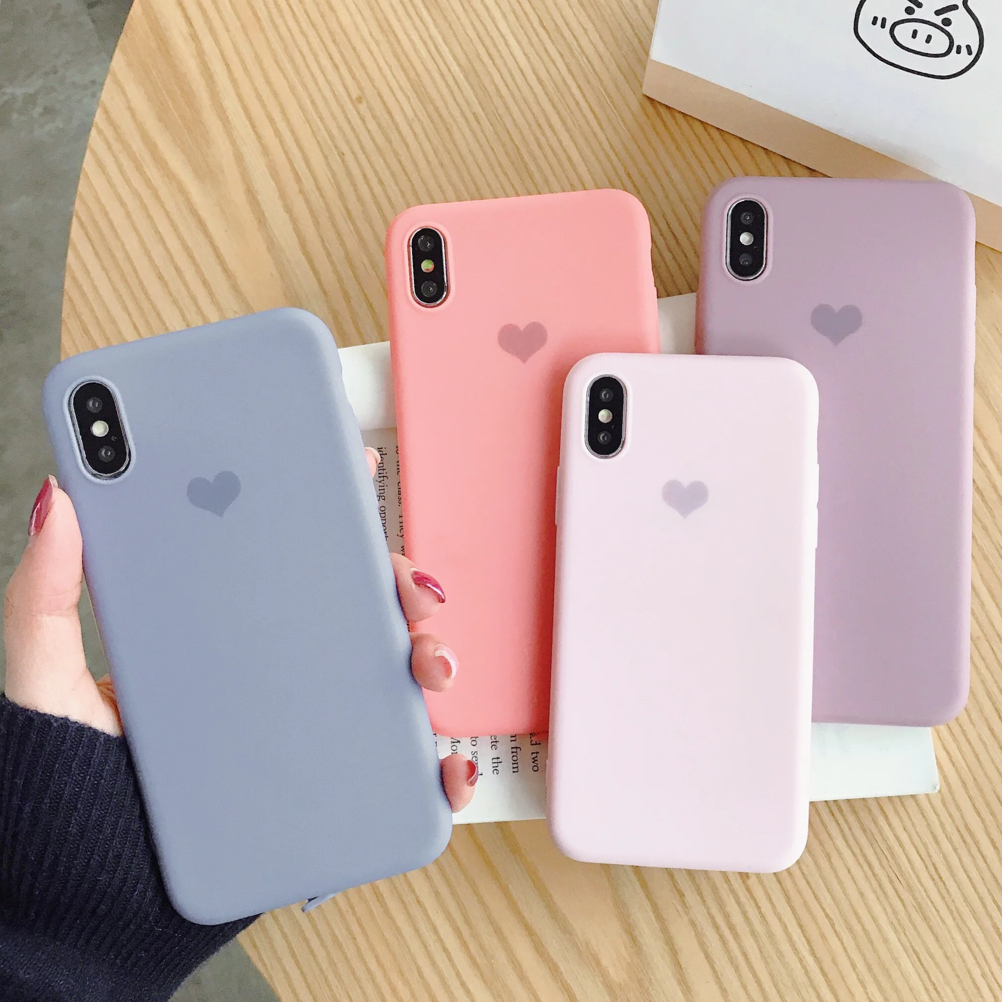 

Cute Love Heart Print Back Cover For iPhone XS Max XR X 8 7 6 6S Plus Phone Case Back Cover 4 Colors