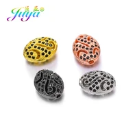 juya diy decoration charm beads supplies micro pave zircon small hole hollow oval beads for beading jewelry making components