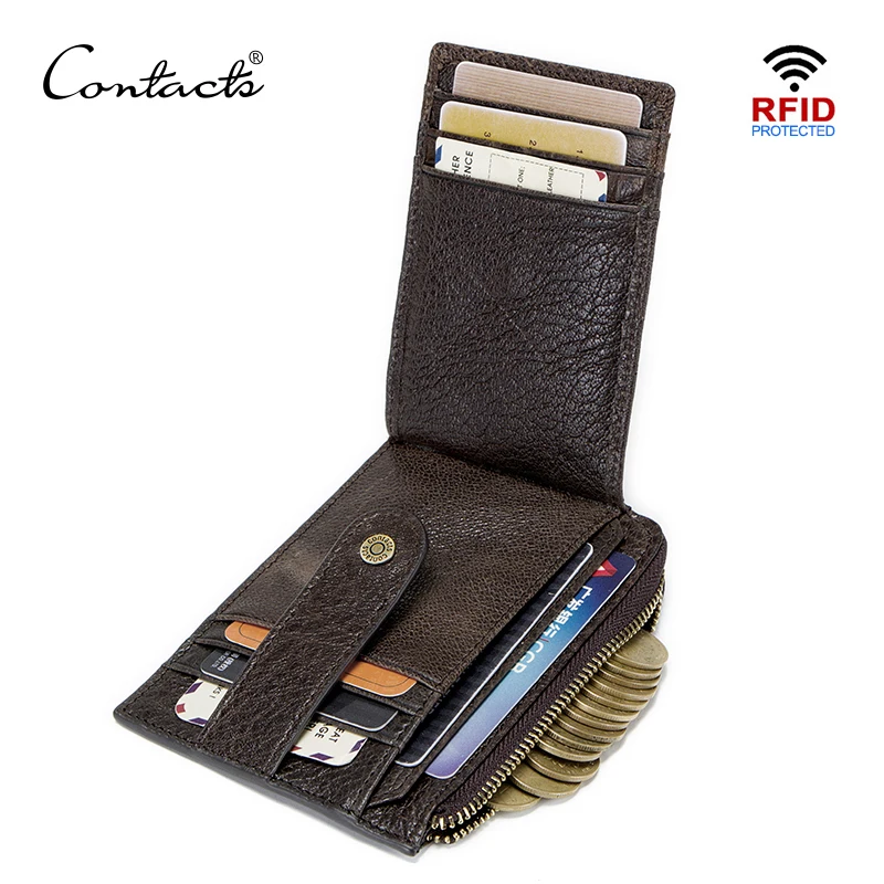 CONTACT'S Мини кошелек RFID для мужчин из натуральной кожи кредитных карт в винтажном