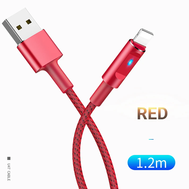 Red hoco кабель usb a для лайтнинг для быстрой зарядки и передачи данных смарт отключение питания провод для Lightning шнур для iphone ipad зарядное устройство для Apple зарядник для телефона зарядный провод юсб - Цвет: Red