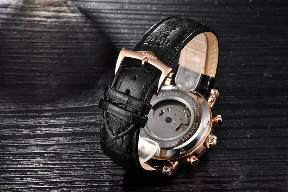 BINSSAW механические часы для мужчин Спорт Tourbillon Автоматический Топ люксовый бренд Relojes Hombre кожа Moon Phase часы relogio