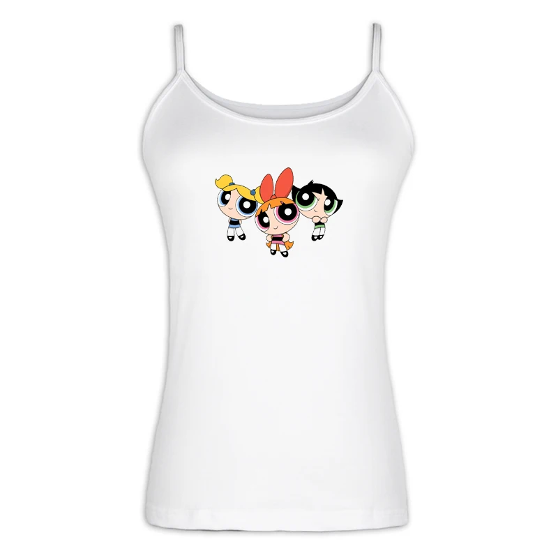 ibSingletS1435W Милые Powerpuff девушки цветок пузыри бабочки мультфильм комикс женщин дамы сексуальный жилет Singlet хлопок бретельки Топы - Цвет: ibSingletS1435W