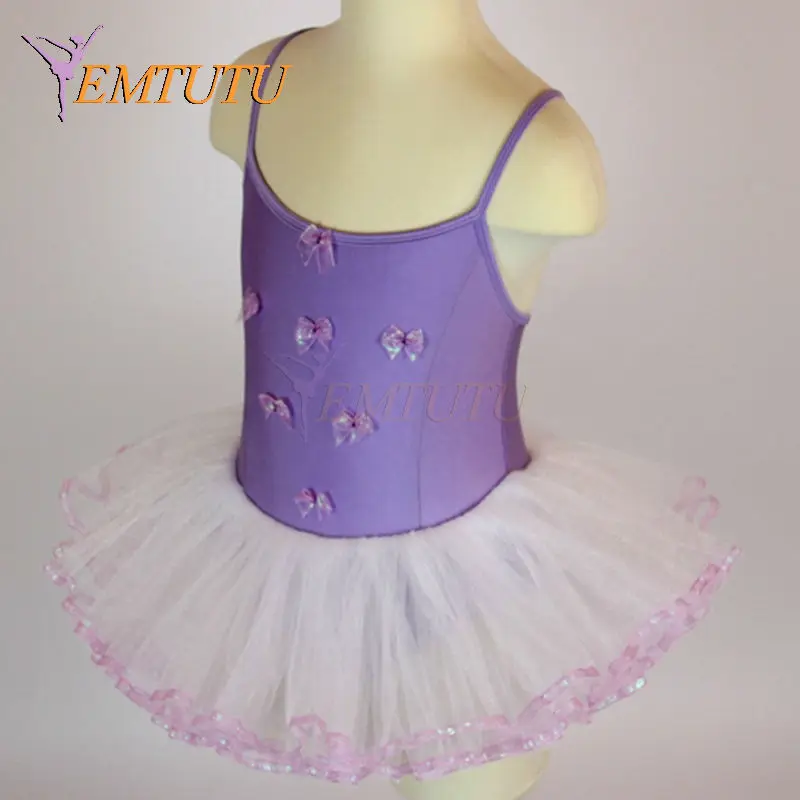 Детский танцевальный костюм для девочек белая и фиолетовая балетная одежда с