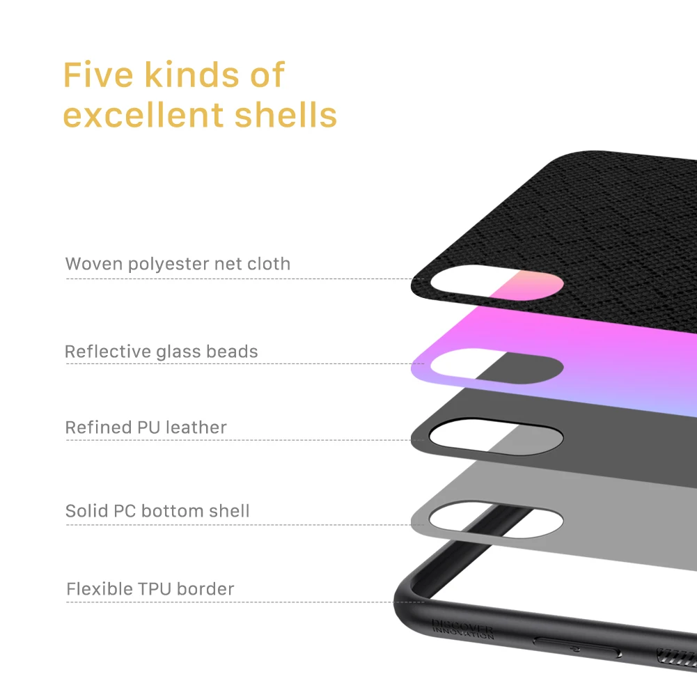 NILLKIN Case for Apple iPhone Xs Max Woven Polyester Mesh Shell Colored Glitter Holographic Gradient Reflective Black Cover |
