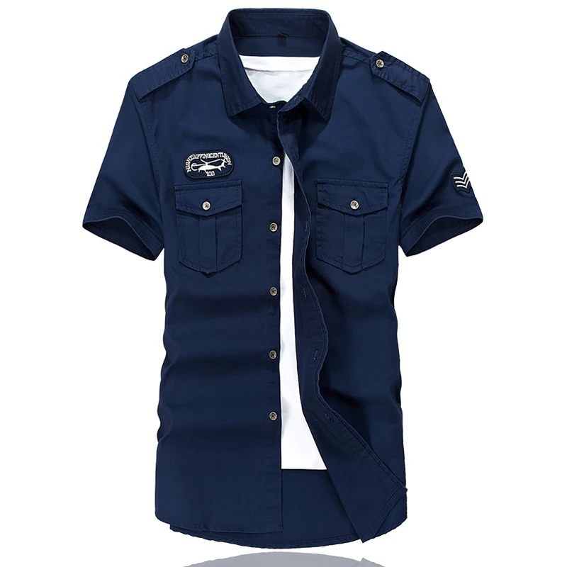Брендовая Летняя мужская рубашка в стиле милитари с коротким рукавом