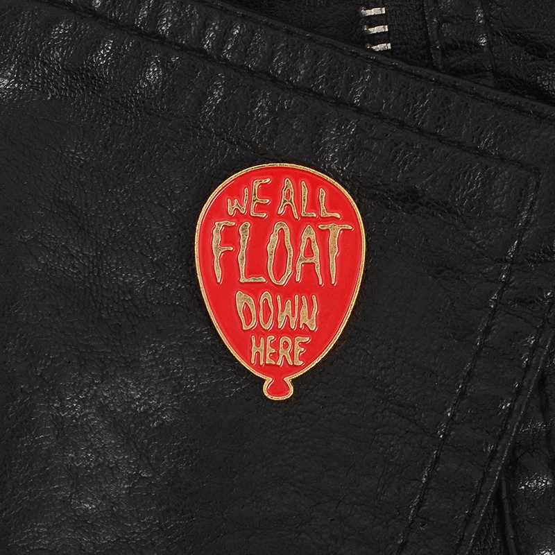 Red balloon pins Pennywise We All Float Down Here Stephen King's IT movie jewelry Enamel pins Badges Lapel Brooch