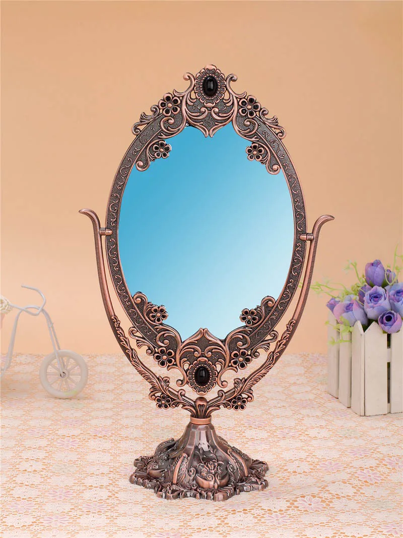 antique copper Ретро Европейский Волшебник из унций двухстороннее настольное зеркало креативное принцесса зеркало для макияжа Бронзовый Серебристый тисненые металлическая оправа под старину - Цвет: antique copper