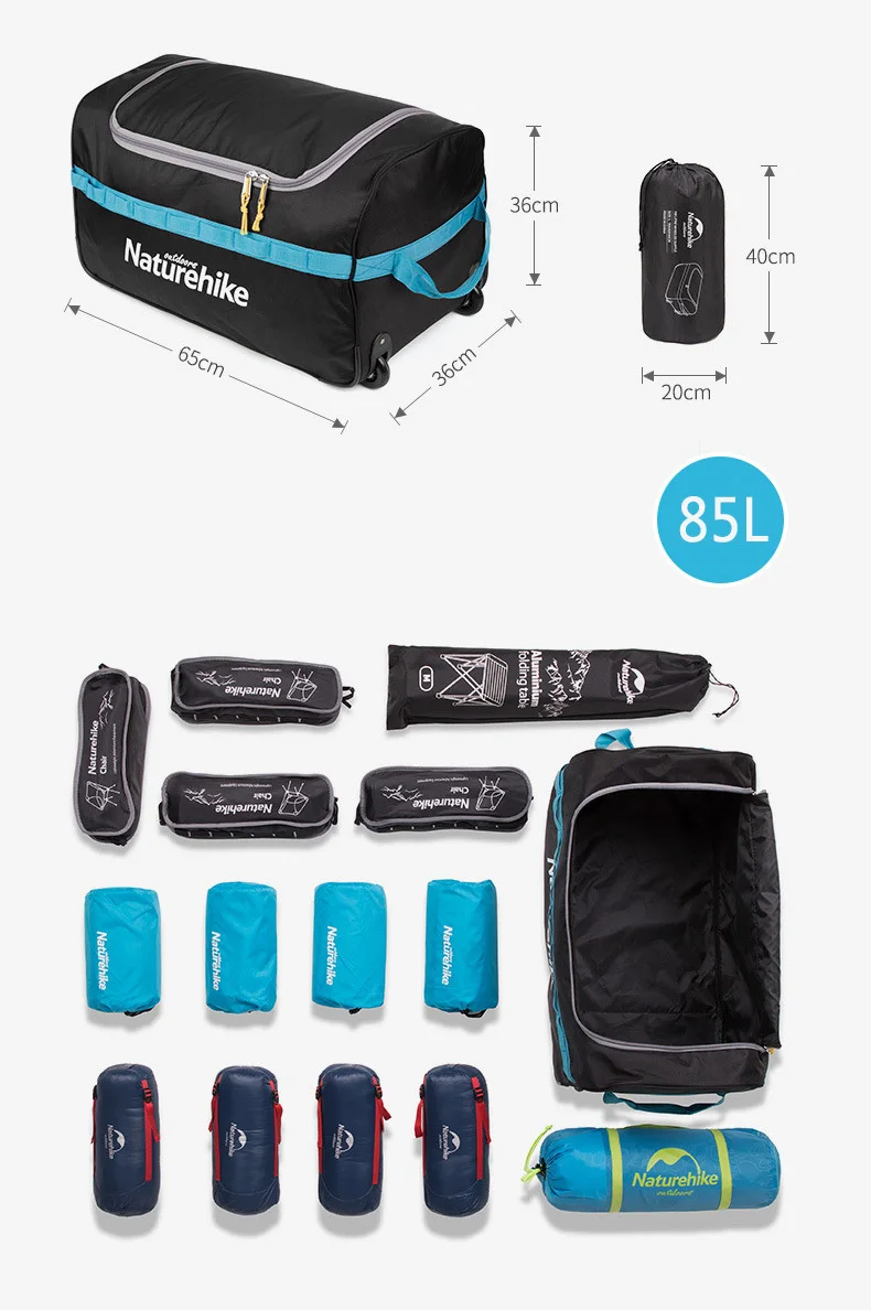 Naturehike 85L 110L Foldable Wheeled Travel Luggage Suitcase Storage Bag Tourism Waterproof Foldable Rolling Luggage Bags NH18X0
