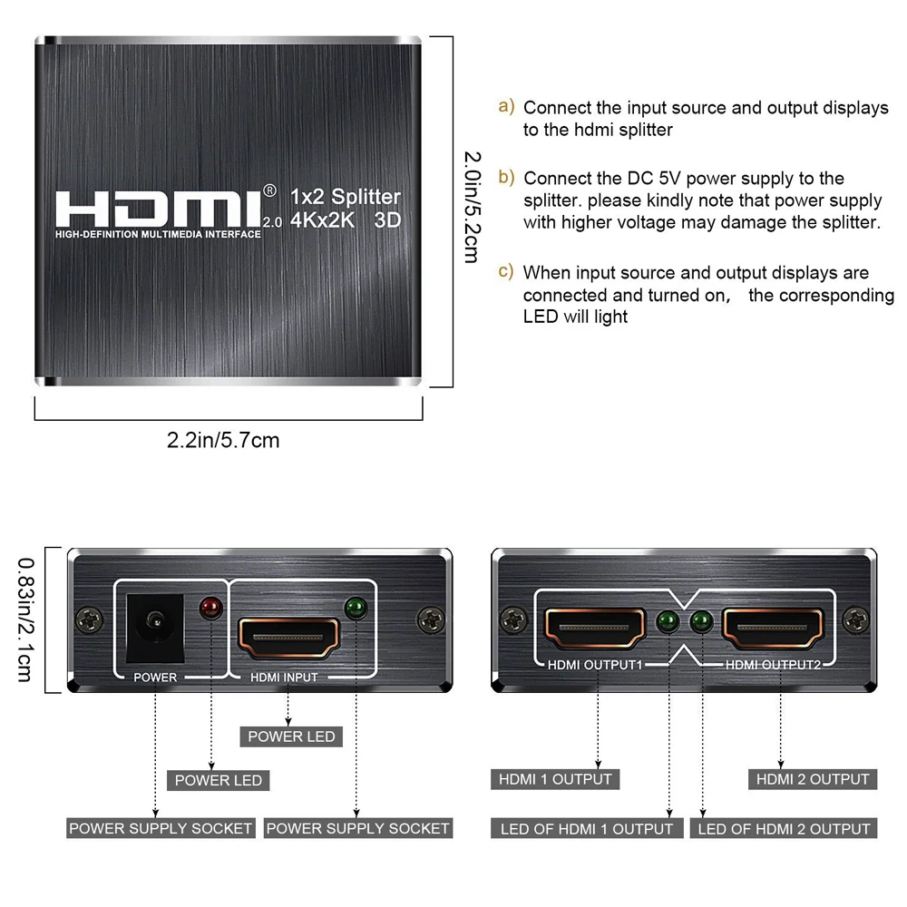 4K UHD HDMI сплиттер 2,0 HDR 1x2 HDMI 2,0 сплиттер 4K 60Hz(YUV4: 2: 0) HDCP 1,4 сплиттер HDMI 2,0 1 в 2 выход для Blu-Ray DVD PS4