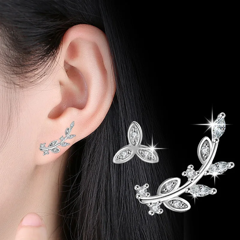 

XIYANIKE 925 Sterling Silver AAA CZ Zircon Asymmetric Leaves Earring For Women Sterling-silver-jewelry Oorbellen Brincos VES6446