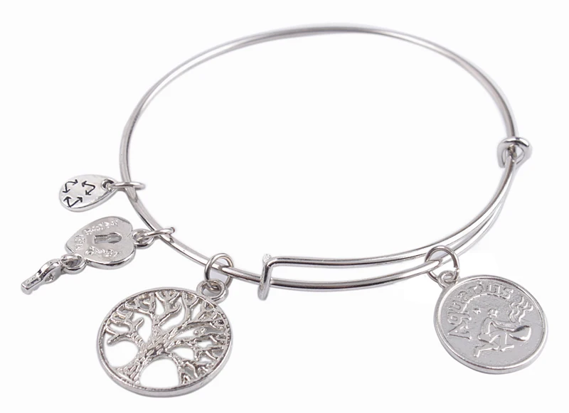 Браслет с подвеской зодиак серебристый оттенок Расширяемый провод 5 шт. |