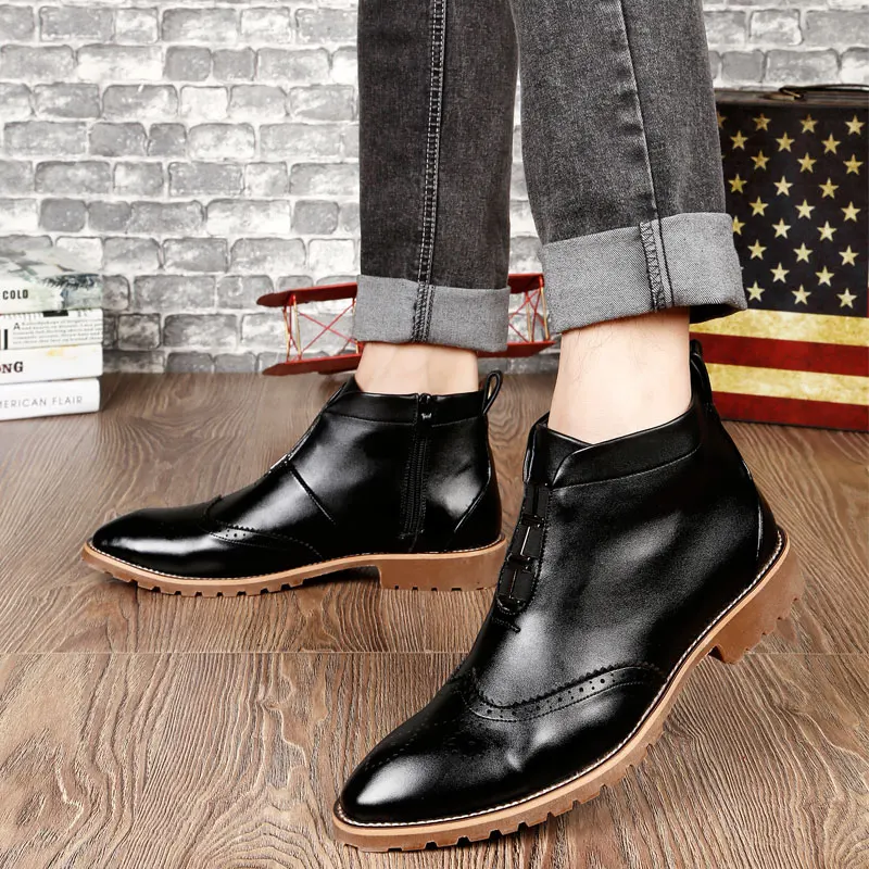 

Pointed Toe Winter Boots Men Soft Leather Men Boots Vintage