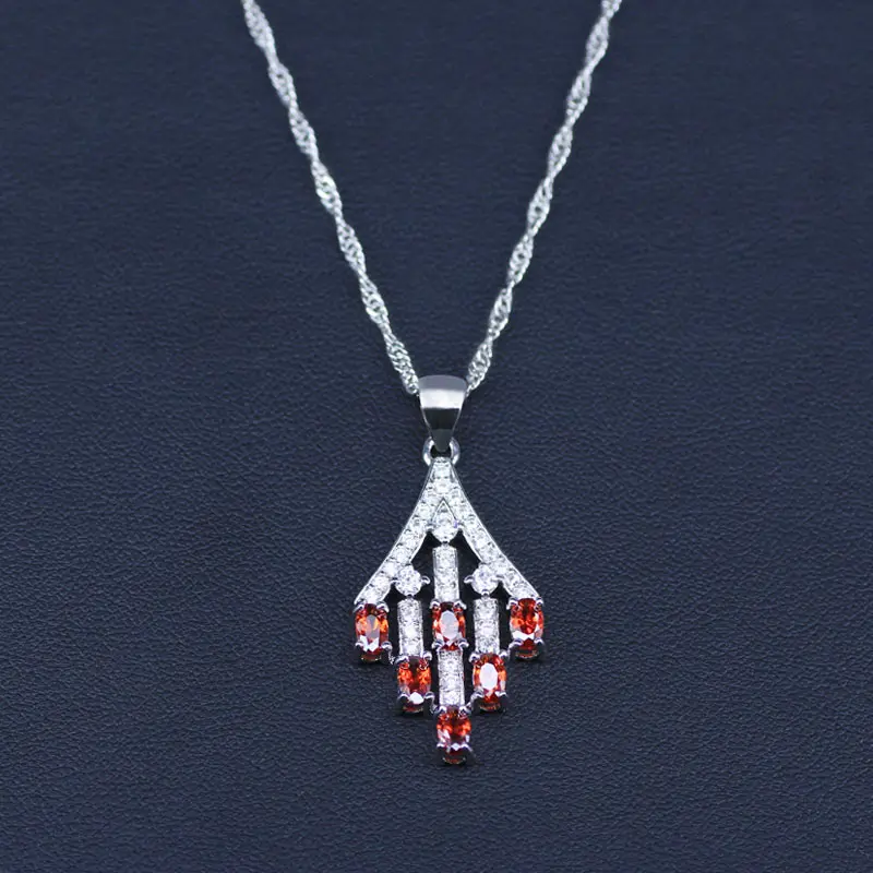 Red Created Garnet White Zircon Princess Wedding Jewelry Set Silver Color Women Earrings Necklace Pendant Best Present | Украшения и