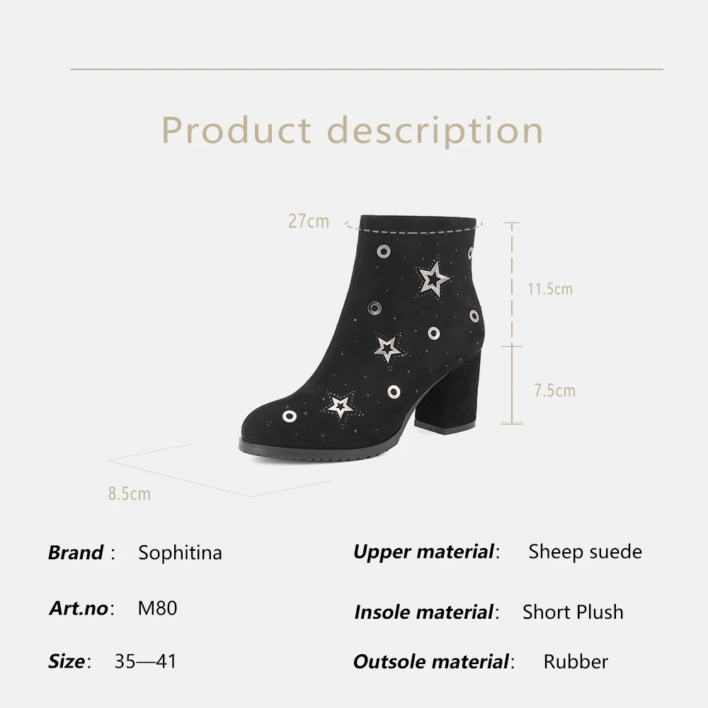 SOPHITINA New Women' s Ankle Boots Elegant Round Toe High Heels Sheepskin Shoes Quality Warm Short Plush Party M80 | Обувь