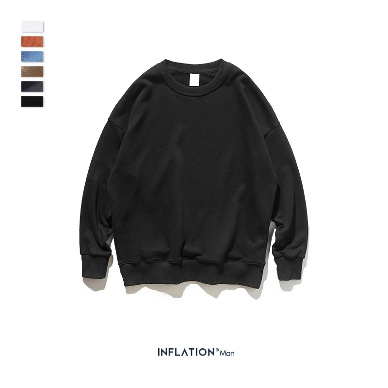 Black INFLATION мужские Базовые свитшоты AW хлопковые свитшоты с круглым вырезом 10 цветов Толстые мужские толстовки 9603W - Цвет: Black