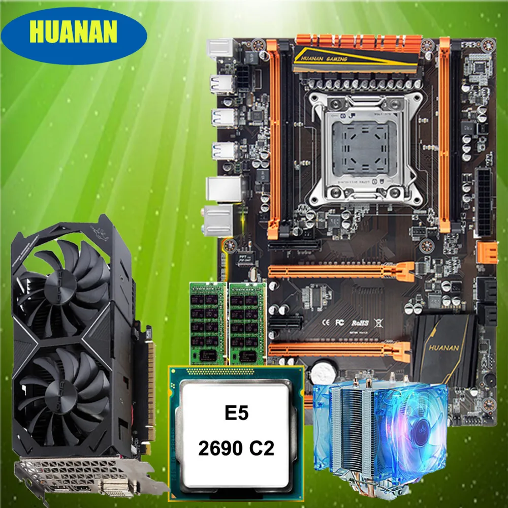 Материнская плата huanan Zhi deluxe X79 со слотом M.2 NVMe cpu Xeon E5 2690 C2 с кулером ram 16G(2*8G) RECC GTX1050Ti 4G видеокарта