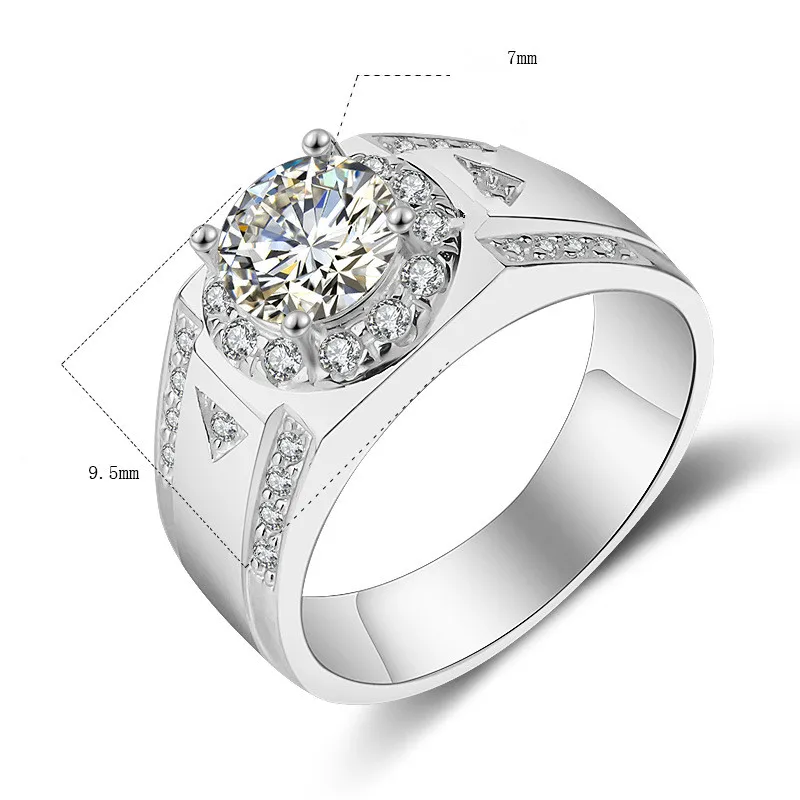 size 7/8/9/10/11/12 Classic With Side Stones Men 6MM 1.2 Carat CZ Diamant Engagement Ring 925 Solid Silver Wedding for | Украшения и