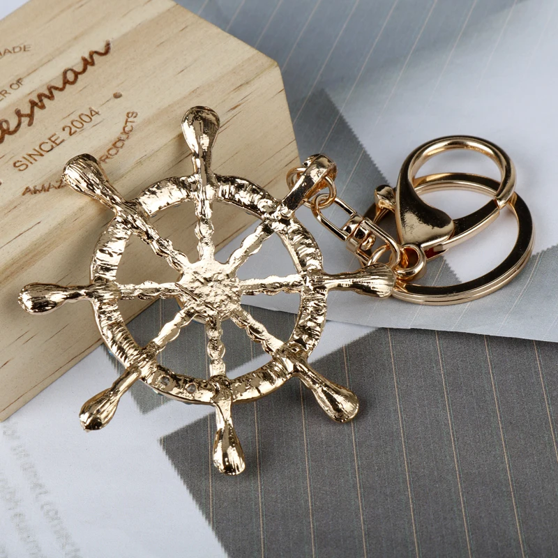 

dongsheng Wholesale Rhinestone Crystal Personality Boat Rudder Steering Wheel Keychain Keyring Handbag Charm Key Holder Keyrings
