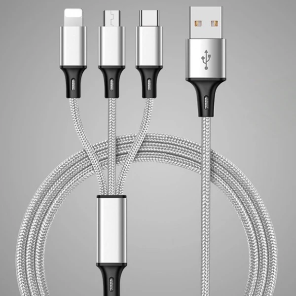 Серебристый NOHON нейлон зарядка через usb кабель 3 в 1 для iPhone 7 8 X XS MAX XR микро Тип usb C Android телефона зарядки Кабели для Samsung Xiaomi - Цвет: Серебристый