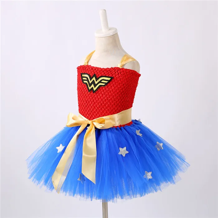 Wonder Woman/платье-пачка для девочек, платье Супермена, Бэтмена, Человека-паука, Робина на день рождения, вечернее платье на Хэллоуин, карнавальный костюм для детей, 1 комплект