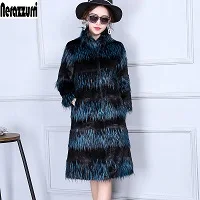 blue Nerazzurri, пушистое пальто из искусственного меха, женская градиентная меховая куртка из искусственного лисьего меха, зимняя теплая длинная верхняя одежда размера плюс, 5xl, 6xl - Цвет: blue