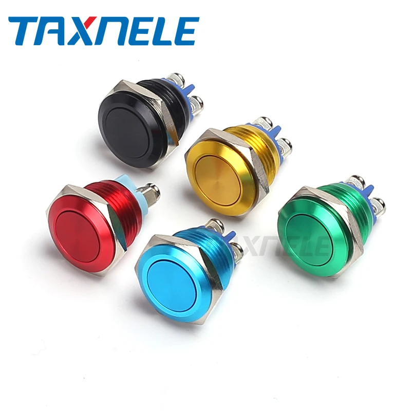 16mm Metal Self Reset Push Button Switch high ball flat head 5 Color Waterproof Screw Contacts Car Auto Engine switch | Обустройство