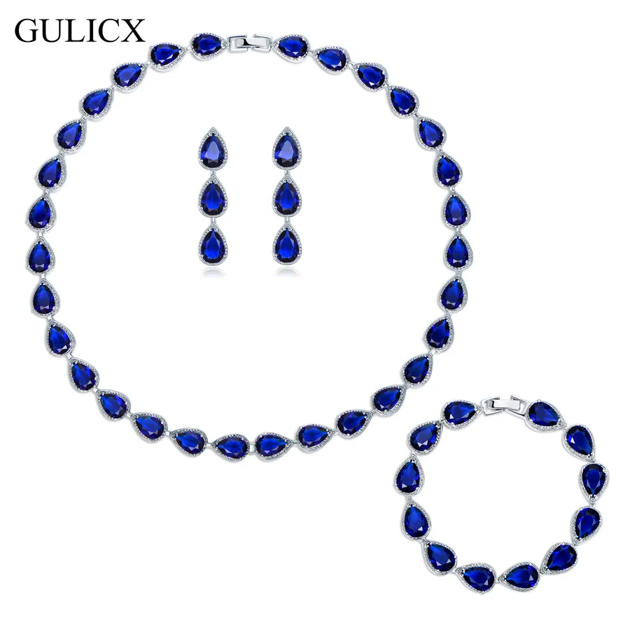 Женский набор ювелирных изделий GULICX ожерелье/серьги/браслет с кристаллами