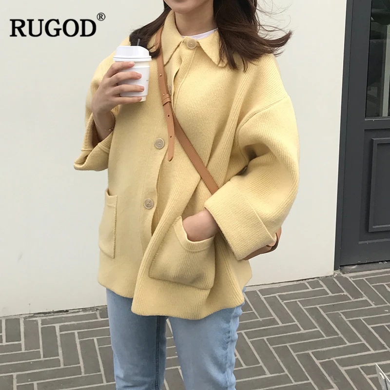 

RUGOD 2018 New Autumn Winter Thick Sweater Cardigans Women Fashion Single Breasted Pockets Knitted Cardigan Coat Pull Femme