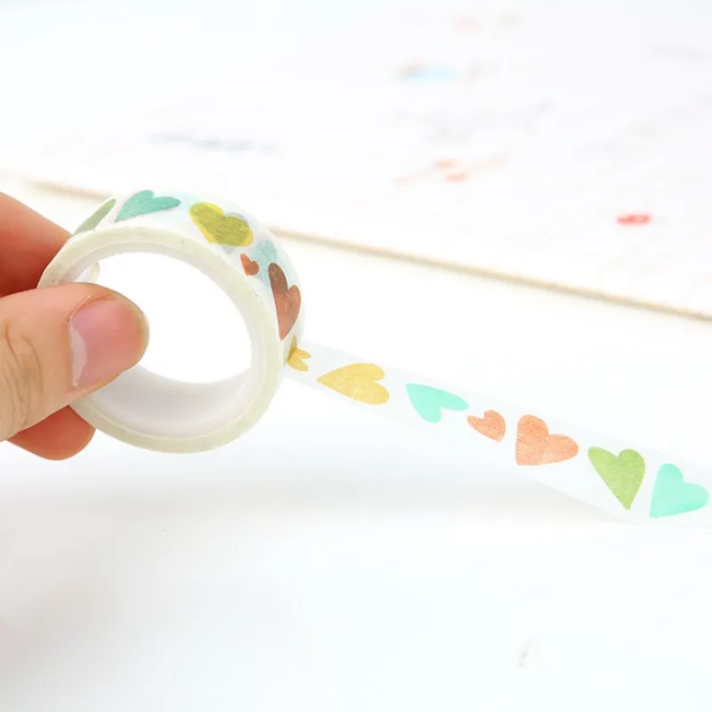 1 pcs 1.5cm x 5m Colour heart geometry washi tape DIY decoration scrapbooking planner masking adhesive stationery | Канцтовары для