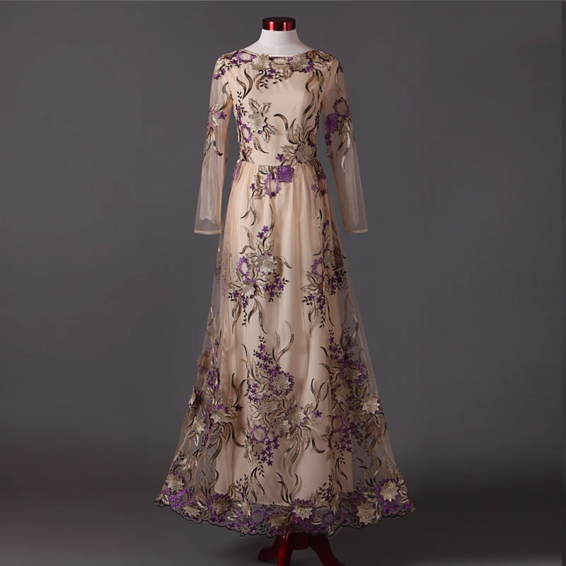 Vintage Embroidered Female Dress 2015 Long Sleeve Mother of the Bride Gowns A Line Party Summer Formal vestido longo N8 | Женская одежда