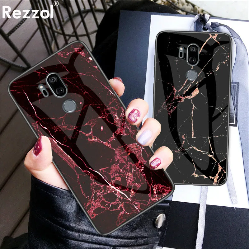 Для LG G7 чехол из мраморного закаленного стекла Мягкий силиконовый задняя крышка