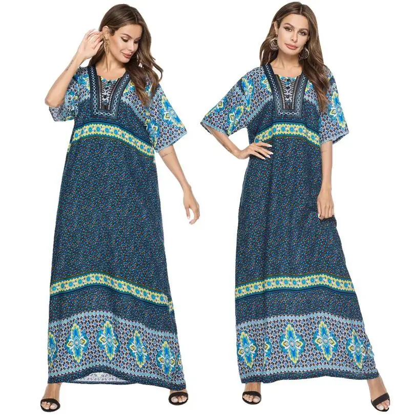 Kaftan abaya женское длинное платье с этническим принтом мусульманское летнее в стиле