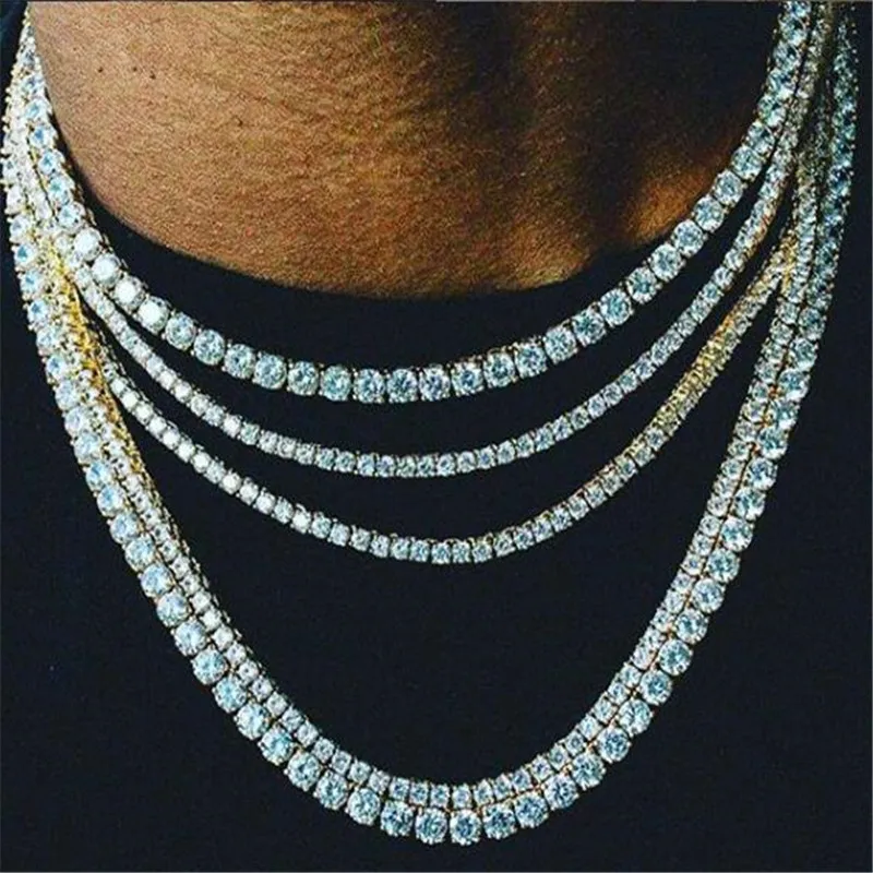 3/4/5 мм 1 ряд AAA CZ камень Bling теннис цепи цвета: золотистый, серебристый кубический циркон ожерелье для Для мужчин хип-хоп ювелирные изделия